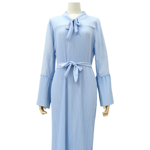 Ropa musulmana Turquía sólido islámico largo vestido con cinturón mujeres Dubai Abaya cuello redondo vestido modesto - Product Image 2