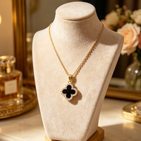 Collier trèfle à quatre feuilles en cuivre plaqué or 18 carats, onyx noir, coquille blanche, étanche, pendentif de luxe en zircon cubique, bijoux pour femme 2026