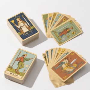 Vente en gros de cartes de tarot personnalisées avec motif de chat mignon, 78 pages, emballage en papier avec bordure dorée/argentée, guide du tarot - Product Image 2