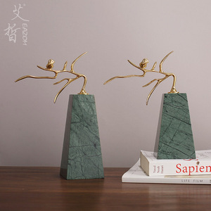Modern Minimalist Brass <b>Marble</b> Bird <b>Tree</b> Ornament 2Pcs Living Room Home Decor - Product Image 1