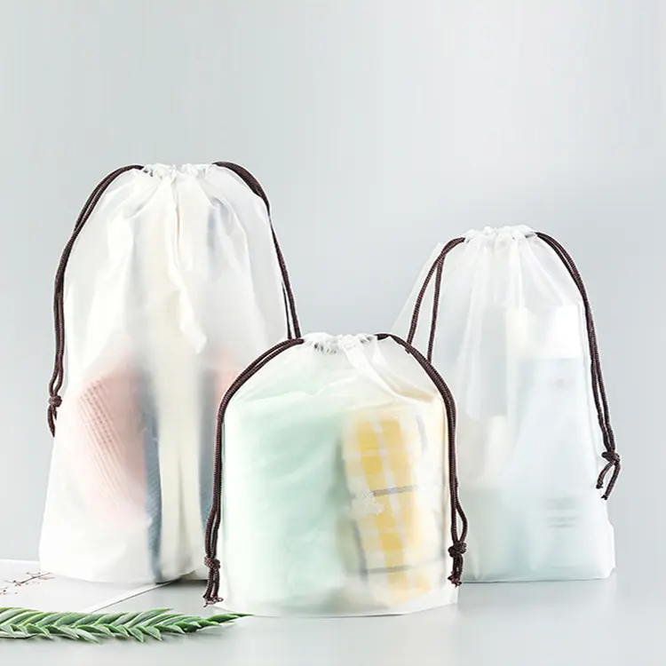 Custom PVC PE Clear Plastic Drawstring Shoe Bags Packaging Drawstring Garbage bags Foldable Drawstring Plastic Laundry Bag
