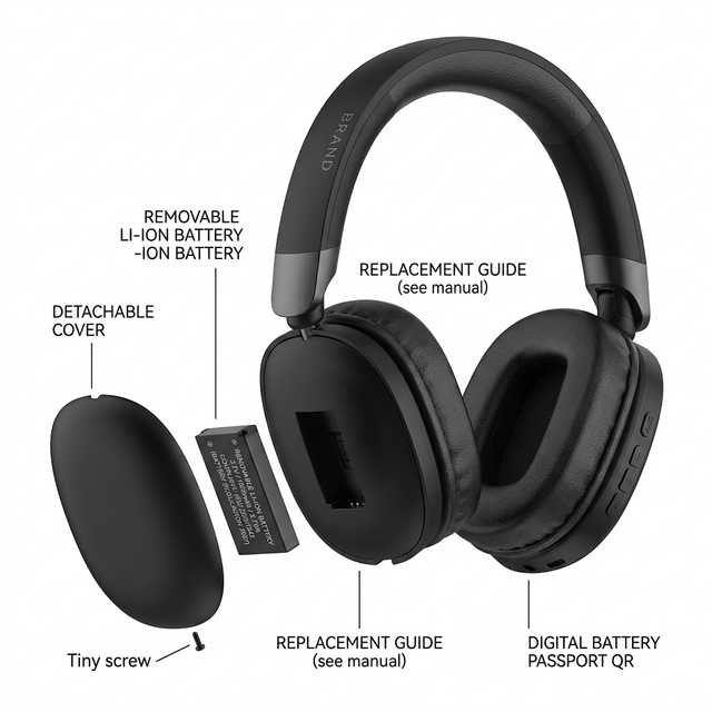 40mm Driver Detachable Battery Headphones Wireless Bluetooth 5.4 ANC Active Noise Cancelling EU 2027 Compliance Headset Mic