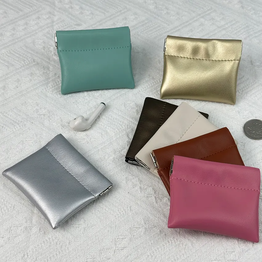 Custom portable leather small pouch water-proof mini coin bag Automatic Closed jewelry bag Shrapnel Pouch