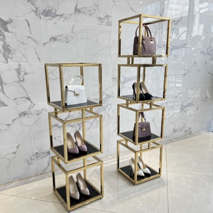 Espositore per Scarpe in Acciaio Inox Placcato Oro Lucido di Alta Qualità OEM, Stand Espositivo per Ciabatte a 4 Livelli - Product Image 5