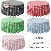 Nappe ronde en polyester durable ANNIELU, bleu et blanc à carreaux, pour banquet, mariage, traiteur, décoration