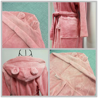 Peignoir en flanelle rose à col en V pour adultes, 100% polyester, thermique, respirant, doux, avec deux poches, vêtements d'intérieur d'hiver, longueur intégrale, taille plus