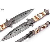 Magnifique couteau de chasse et de camping à lame fixe en acier Damas de qualité industrielle, fabriqué à la main, avec manche en corne de cerf