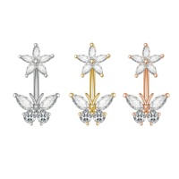 Anneau de ventre Transparent Zircon fleur papillon nombril clou vente chaude en acier inoxydable Piercing fabricant de bijoux en gros