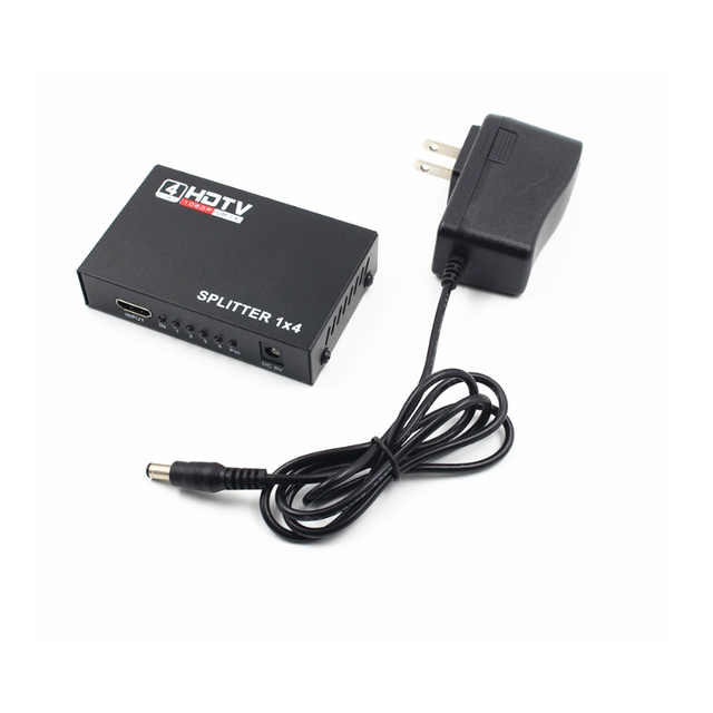 HD 2.0 1*4 Mini HD Amplifier Switch Splitter with Power Adapter 1080P 3D Ultra 2K HDCP 4Way Signal 1 in 4 Durable Metal Material