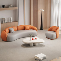 Canapé d'angle compact moderne et courbé orange pour salons, zones de réception, salons de beauté, magasins de vêtements, en suède anti-griffures
