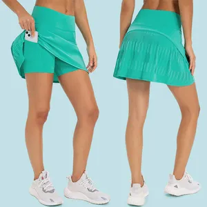 SHINBENE 경량 Pleated 테니스 스커트 높은 허리 운동 Skorts 배드민턴 스커트 포켓 여성