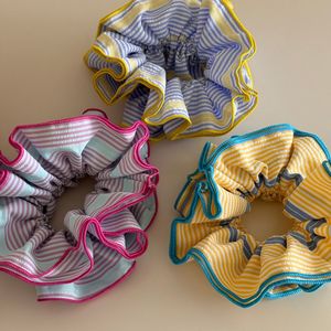 Korean Fashion Oversized Fabric Scrunchies Plaid Colorful Layered Striped <b>Headbands</b> for Women & Teens - Product Image 2