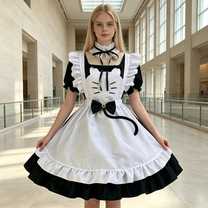 Vestido Preto e Branco para Mulheres, Estilo Boneca, Doce Lolita OP, Fantasia de Empregada com Avental com Babados, Cosplay de Anime, Fantasia Chique para Role Play - Product Image 2
