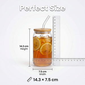 Caneca de Leite de Vidro de 16 Oz com Tampa de Bambu e Canudo, Design Moderno, Portátil, Reutilizável para Café Gelado, Sucos e Smoothies, Uso em Casa e Festas - Product Image 3