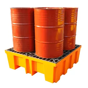 4 trống dầu ngăn chặn lưu trữ nhựa PE chống 2200 lít IBC bund với khu vực pha chế màu vàng dốc tràn Pallet