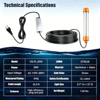 Lampe de pêche au calamar submersible Osum 25W LED verte, étanche IP68, lampe d'attraction pour poissons sous-marins, 2700LM