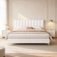 Lit plateforme en similicuir taille Queen avec tête de lit haute pour chambre d'appartement