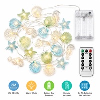 Guirlande lumineuse féerique 2M 20 LED Coquillages Hippocampes Étoiles de mer, Blanc Chaud, Fonctionnant sur Piles, 8 Modes avec Télécommande