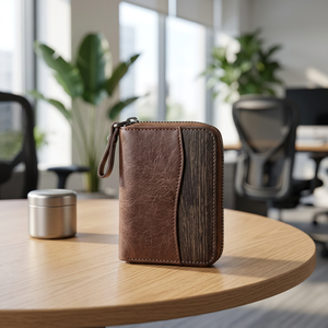 WRIZA Porte-clés en cuir véritable avec fermeture éclair, design à panneaux, étui portable pour clés de voiture pour hommes, étui à clés de voiture en cuir - Product Image 5