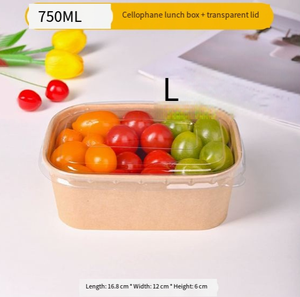 กล่องอาหารกลางวันแบบใช้แล้วทิ้งทำจากกระดาษคราฟท์พร้อมฝาปิด ขนาด 750 มล. รูปทรงสี่เหลี่ยมผืนผ้า สำหรับปิกนิก แคมป์ปิ้ง ใส่ผลไม้ สลัด กล่องกระดาษสำหรับใส่อาหารกลับบ้าน - Product Image 2