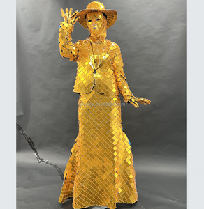 Traje <span class=keywords><strong>de</strong></span> Espejo Personalizado <span class=keywords><strong>para</strong></span> <span class=keywords><strong>Mujer</strong></span>, Traje <span class=keywords><strong>de</strong></span> Baile Sexy Dorado y Plateado con Top, Sombrero y Falda <span class=keywords><strong>para</strong></span> Espectáculo <span class=keywords><strong>de</strong></span> Danza, <span class=keywords><strong>para</strong></span> Adultos - Product Image 4