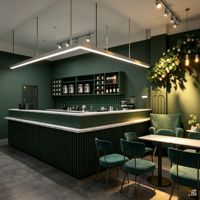 Comptoir de bar en bois sur mesure avec éclairage LED et étagères de rangement pour la décoration intérieure de café