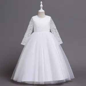 Ultimo modello di moda autunno maniche lunghe corpetto di pizzo tulle junior pretty girls wedding party Flower Girls' Dresses