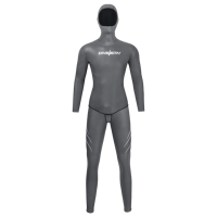 DIVESTAR OEM Wetsuit Freediving Pria Lengan Panjang Dua Potong 3mm Neoprene Tahan Air Ukuran Besar Kulit Halus Berkerudung