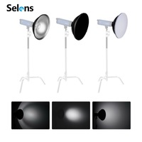 Réflecteur Selens 42 cm (16 pouces) argenté type Beauty Dish avec grille nid d'abeille pour flash de studio photo