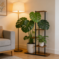 Organisateur de plantes à plusieurs niveaux en bois rustique et métal noir, étagère pour pots de fleurs pour l'intérieur, la maison, le patio et le jardin