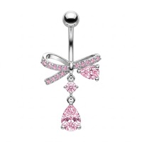 Vente en gros de piercing de nombril en acier inoxydable avec pendentif papillon, nœud papillon, zircon et goutte d'eau, pour usage quotidien