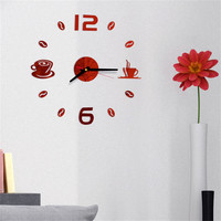 Diseño moderno café grano de café decoración del hogar cocina Reloj de pared Diy Reloj de pared grande sin marco Reloj de pared gigante