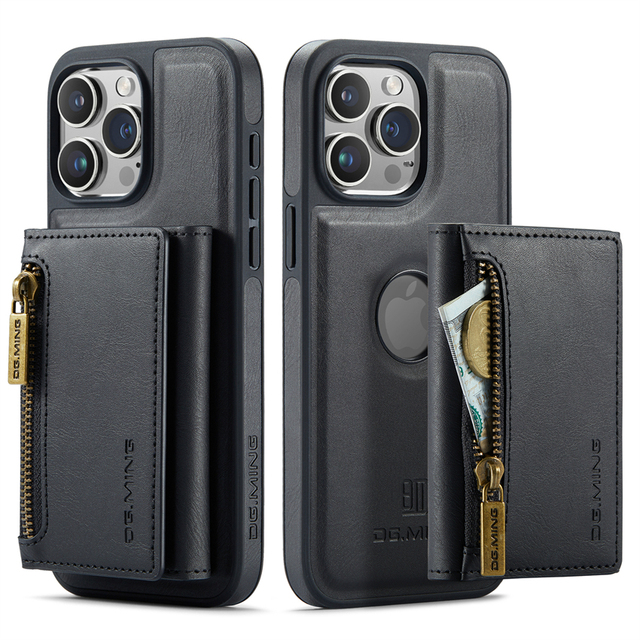 2in1 Separable Leather Zipper Wallet Magnetic Phone Case for iPhone 16 Pro Max 15 Plus 14 13 12 11 for Samsung S24 S23FE Pixel 8