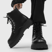 Bottes de travail pour hommes à fermeture éclair latérale, mi-mollet, style britannique, en PU noir, pour moto, automne, rehaussantes