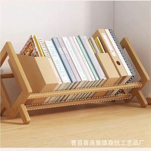 Solid Wood Desktop Bookshelf Minimalist Modern Style Small Storage Rack For <b>Study</b> Or Living Room - Product Image 4