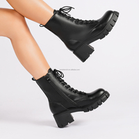 Bottes courtes pour femmes, style western, à lacets, classiques, mode automne-hiver, logo personnalisé, bout rond noir, bottes à la cheville