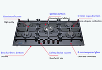 5 brûleurs économie d'énergie intégré dans les plaques de cuisson appareils ménagers cuisinière à gaz cuisinière plaque de verre trempé plaque de cuisson à gaz