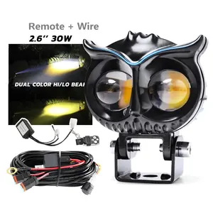 Owleye LED-Projektor Nebels chein werfer Owl Mini Driving Light Zweifarbiges Motorrad mit Auto-Kabelbaum-Fernsc halter