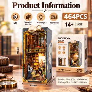 Kit Book Nook <span class=keywords><strong>Detective</strong></span> da 464 Pezzi, Puzzle 3D in Legno Fai da Te, Scena in Miniatura da Inserire nella Libreria con Luce - Product Image 6