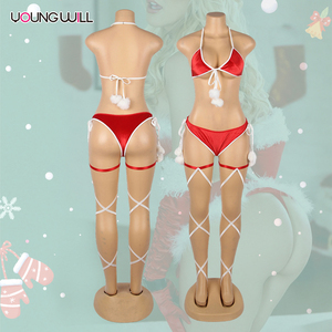 Ensemble de lingerie de Noël sexy 4 pièces pour femmes, babydoll en dentelle rouge avec string, jarretière et bas, lingerie pour femmes - Product Image 5