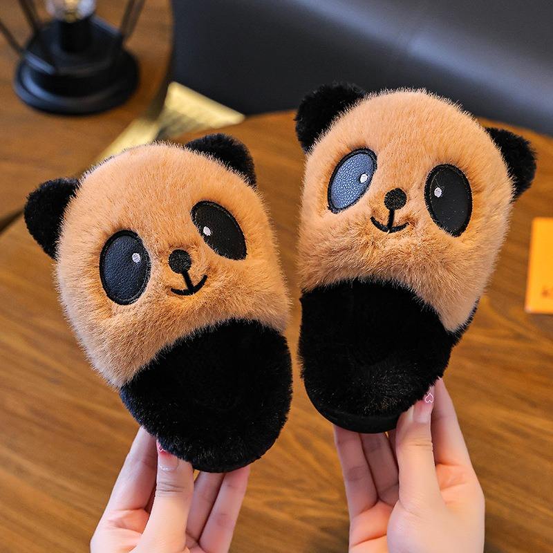 New Fashionable Cartoon Panda Winter Warm Soft Non-slip Furry High Quality Slippers for Girls Toddler Home Use