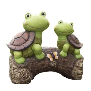 Tuin Standbeeld Turtles Beeldje-Leuke Kikker Gezicht Turtles Dier Sculptuur Met Solar Led Verlichting Voor Indoor Outdoor Fall