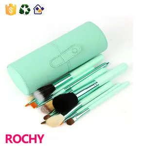 Mint Green Color 12 piece Goat Hair Make up Brush Set with Cup Holder