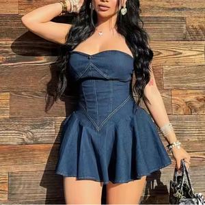 Robes en jean pour femmes à bas prix, nouvelle arrivée, décolleté sexy, sans bretelles, mini robe moulante en jean pour l'été - Product Image 4