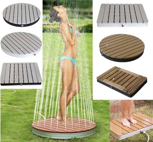 Plataforma de Ducha Portátil Redonda y Cuadrada para Exteriores, Antideslizante, de Madera <span class=keywords><strong>PS</strong></span>, con Activación por Pie, para Jardín, Patio Trasero y Piscina - Product Image 1