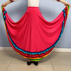 Falda de baile flamenco y de salón para mujer con cintura elástica y dobladillo de rayas de colores, ideal para actuaciones folclóricas - ¡En stock! - Product Image 5
