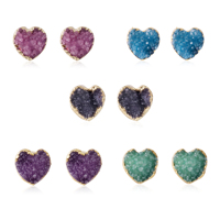Boucles d'oreilles à tige en quartz agate naturelle pierre brute en forme de coeur étoile de lune avec placage à l'or pour cadeau
