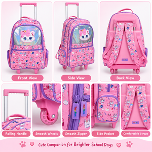 Sac <span class=keywords><strong>à</strong></span> dos <span class=keywords><strong>à</strong></span> roulettes de haute qualité pour filles et garçons, <span class=keywords><strong>cartable</strong></span> <span class=keywords><strong>à</strong></span> roulettes pour enfants avec dessin animé, sacs d'école <span class=keywords><strong>à</strong></span> roulettes détachables et imperméables pour étudiants - Product Image 2