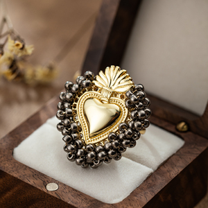 Thời Trang Thiên Chúa Giáo Chúa Giêsu Thánh Tâm Xung Quanh Hạt Quyến Rũ Ngón Tay Nhẫn Với 18K Mạ Vàng Tôn Giáo Đồ Trang Sức Nhẫn Cho Phụ Nữ - Product Image 5