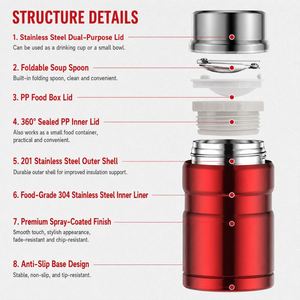 Custom Logo Stainless Steel Vacuum Insulated <b>Food</b> Jar Portable Thermal Lunch Box Soup <b>Thermos</b> with Foldable Spoon - Product Image 3
